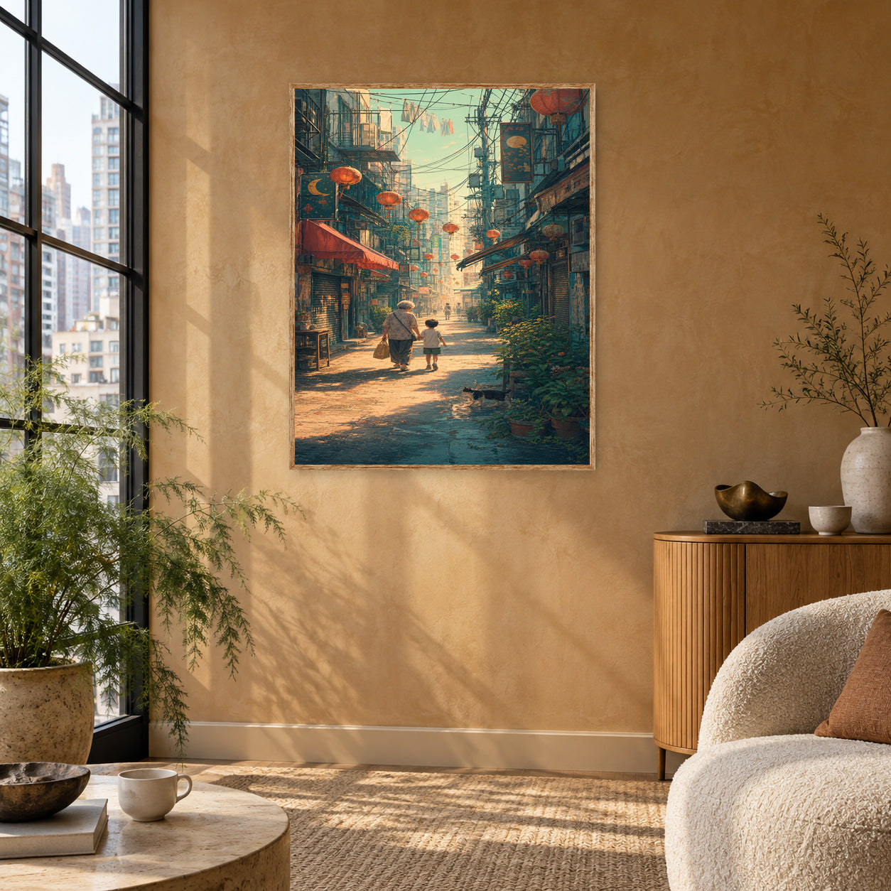 Sheung Wan Lantern Morning Alley Wall Art Print poster room mockup 5
