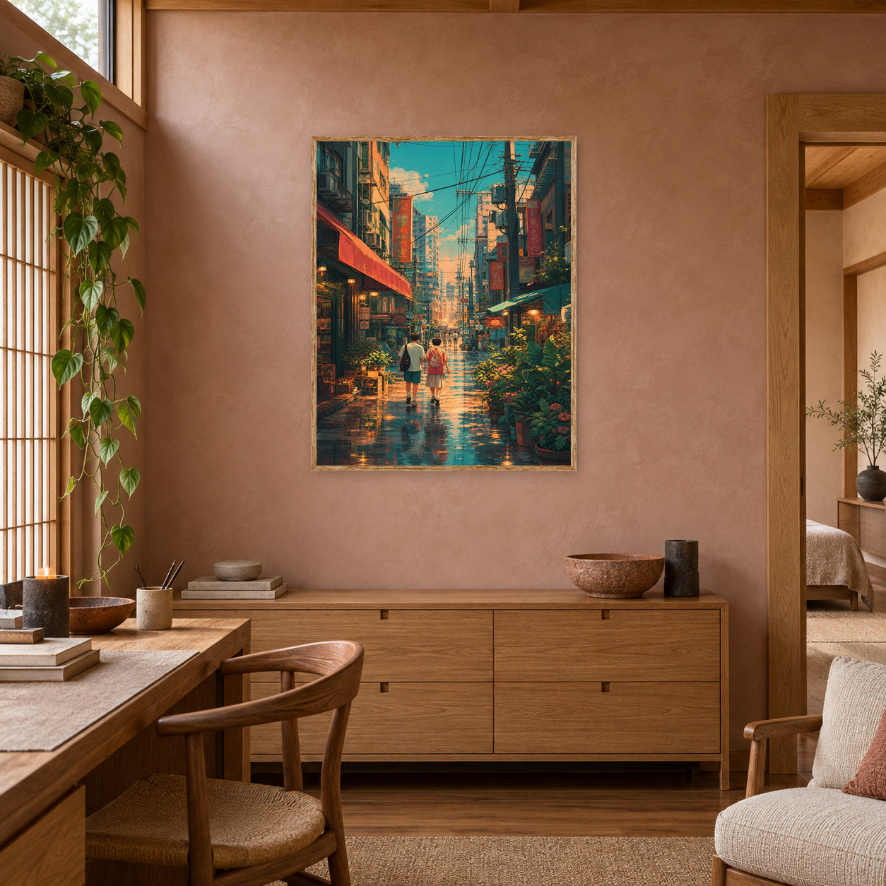 Sham Shui Po Rainy Market Street Wall Art Print poster room mockup 4