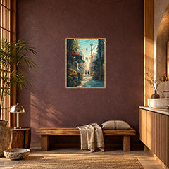 Yanaka Tokyo Morning Alley Wall Art Print poster room mockup 3