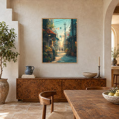 Yanaka Tokyo Morning Alley Wall Art Print poster room mockup 4