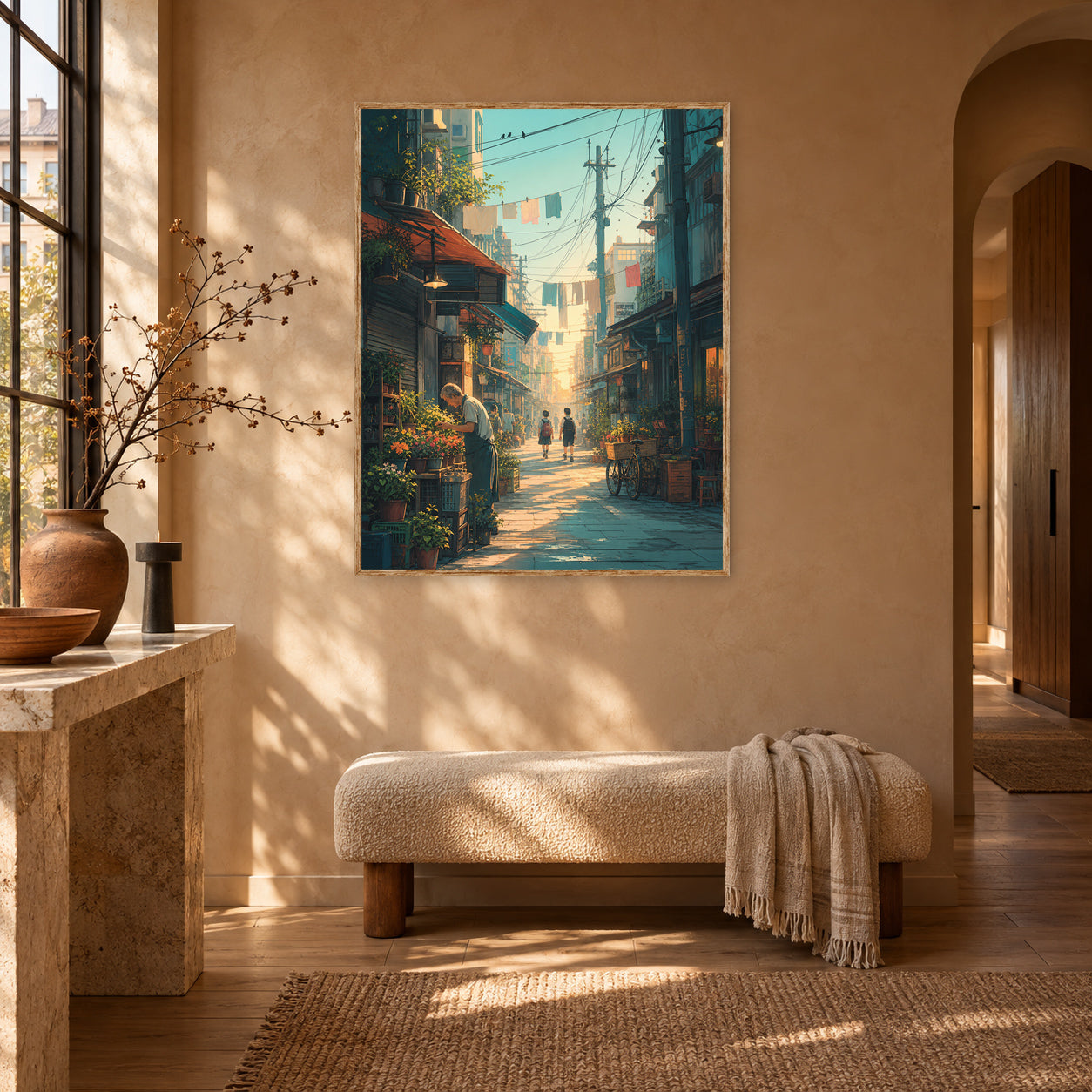Yanaka Tokyo Morning Alley Wall Art Print poster room mockup 5