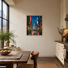 Shinjuku Neon Rain Street Wall Art Print poster room mockup 3