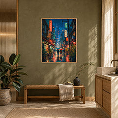 Shinjuku Neon Rain Street Wall Art Print poster room mockup 4