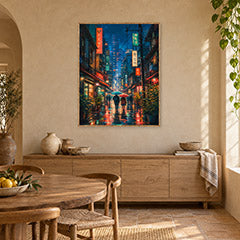 Shinjuku Neon Rain Street Wall Art Print poster room mockup 5