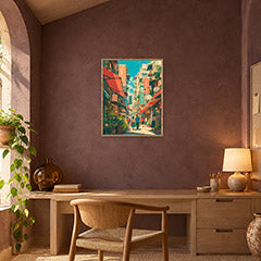 Jiyugaoka Tokyo Sunlit Signage Street Wall Art Print poster room mockup 3