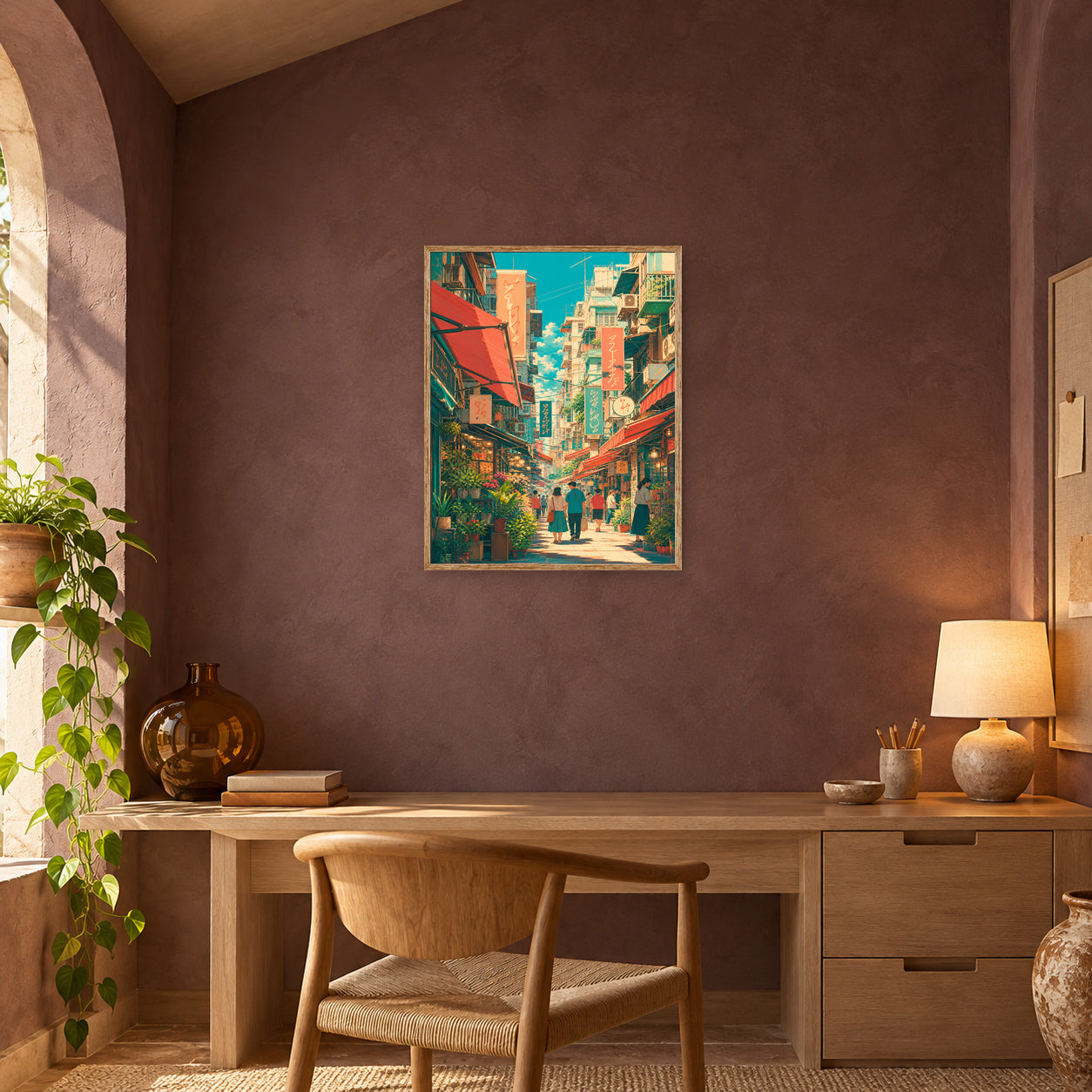 Jiyugaoka Tokyo Sunlit Signage Street Wall Art Print poster room mockup 3