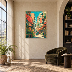 Jiyugaoka Tokyo Sunlit Signage Street Wall Art Print poster room mockup 4