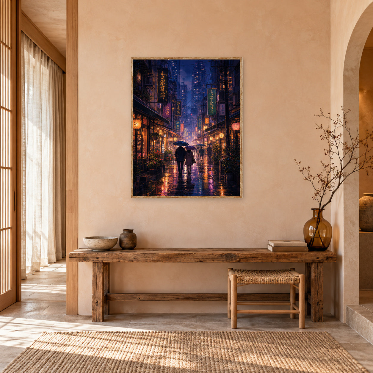 Mong Kok Night Market Rain Wall Art Print poster room mockup 4