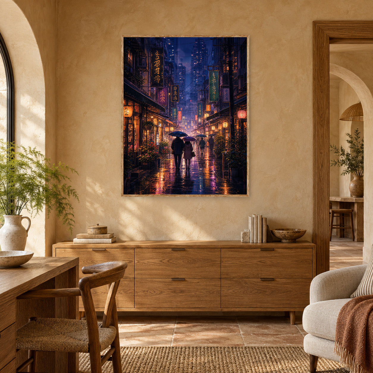 Mong Kok Night Market Rain Wall Art Print poster room mockup 5