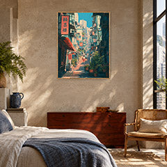 Sheung Wan Hong Kong Hillside Stairs Wall Art Print poster room mockup 2