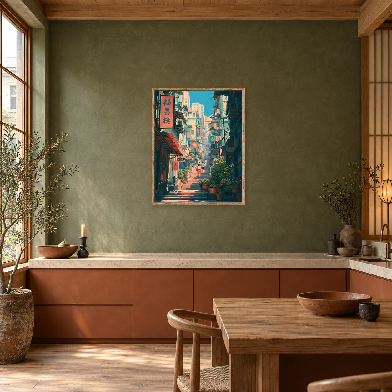 Sheung Wan Hong Kong Hillside Stairs Wall Art Print poster room mockup 3