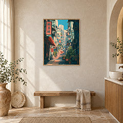 Sheung Wan Hong Kong Hillside Stairs Wall Art Print poster room mockup 4