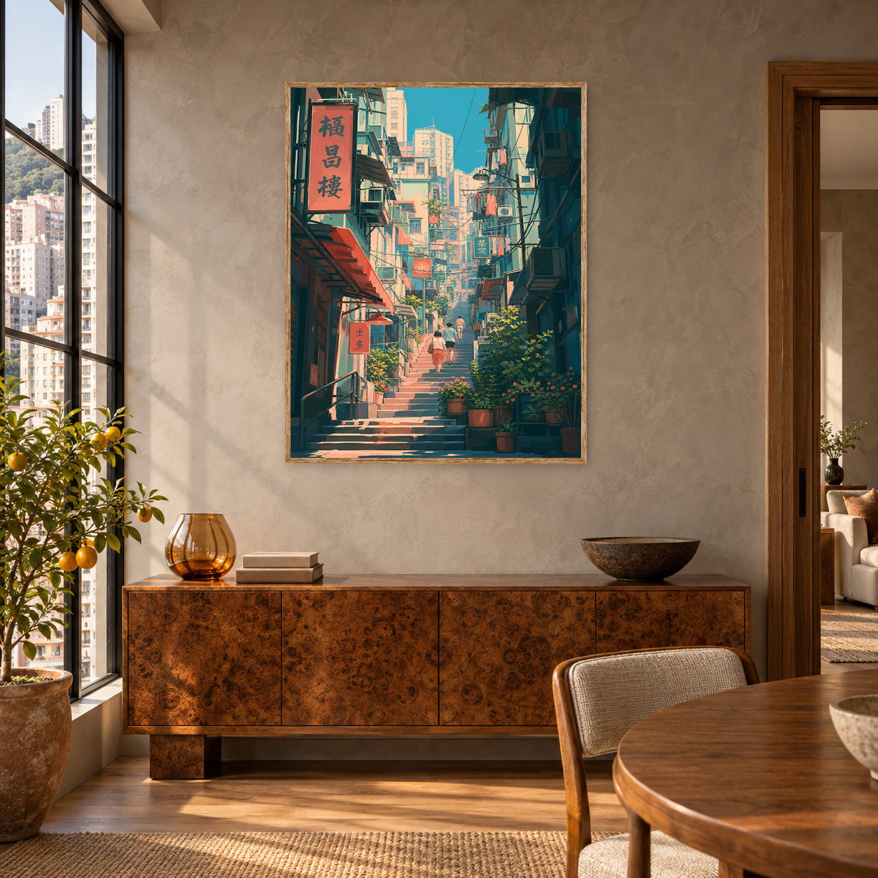 Sheung Wan Hong Kong Hillside Stairs Wall Art Print poster room mockup 5
