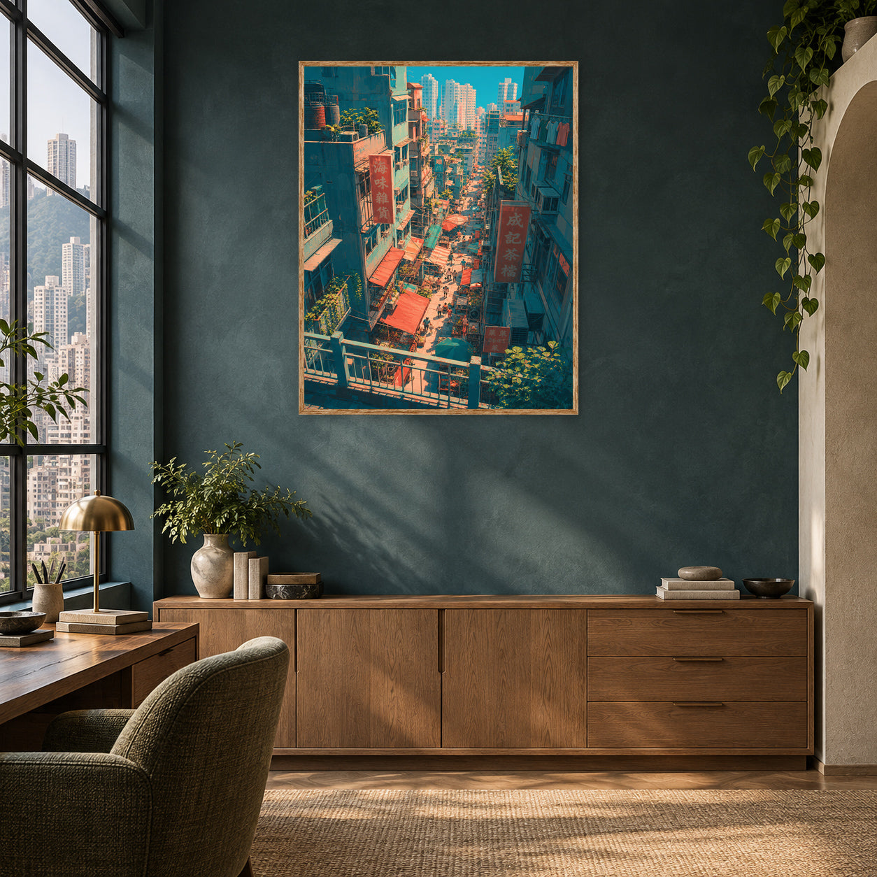 Central Hong Kong Hillside Market Wall Art Print poster room mockup 2