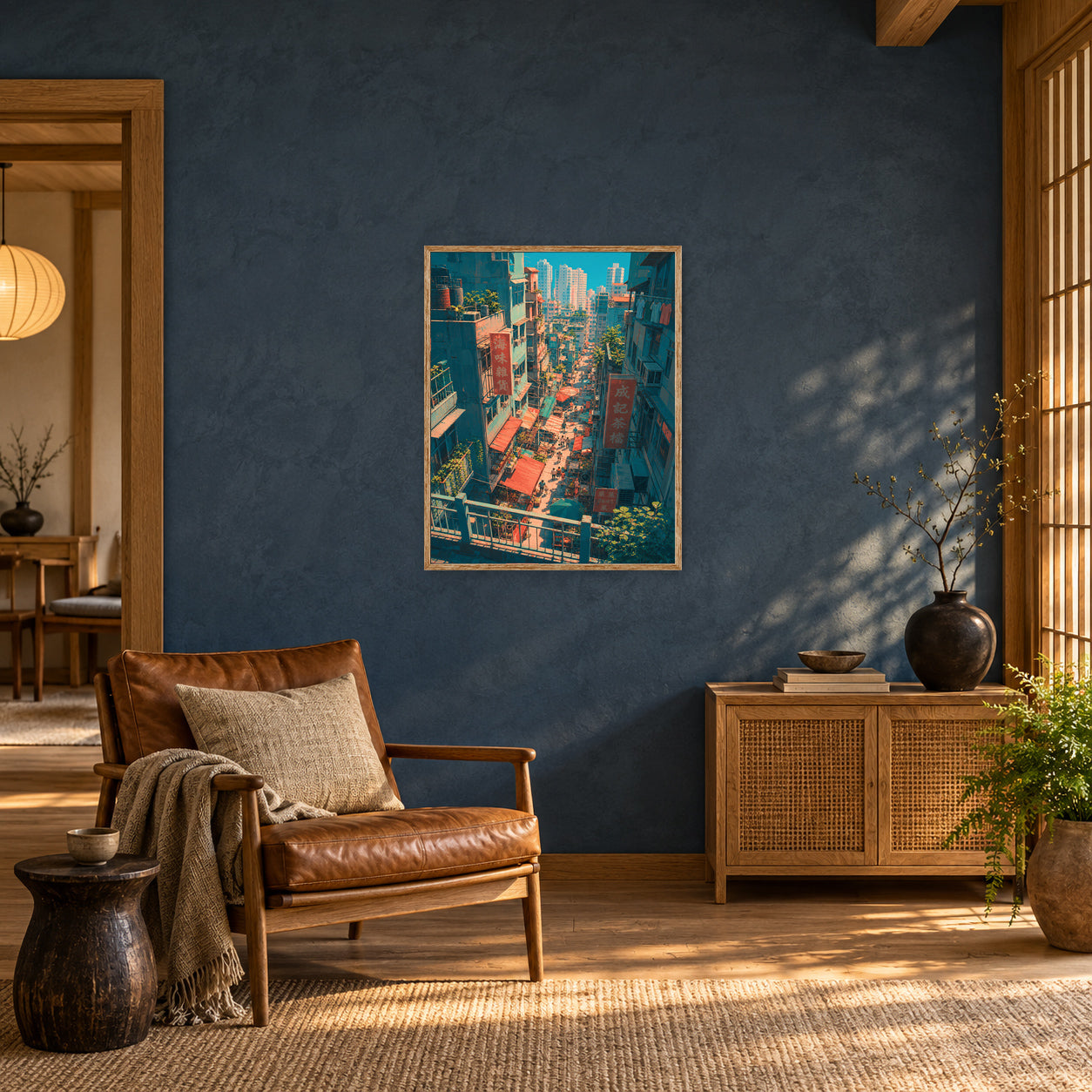 Central Hong Kong Hillside Market Wall Art Print poster room mockup 3