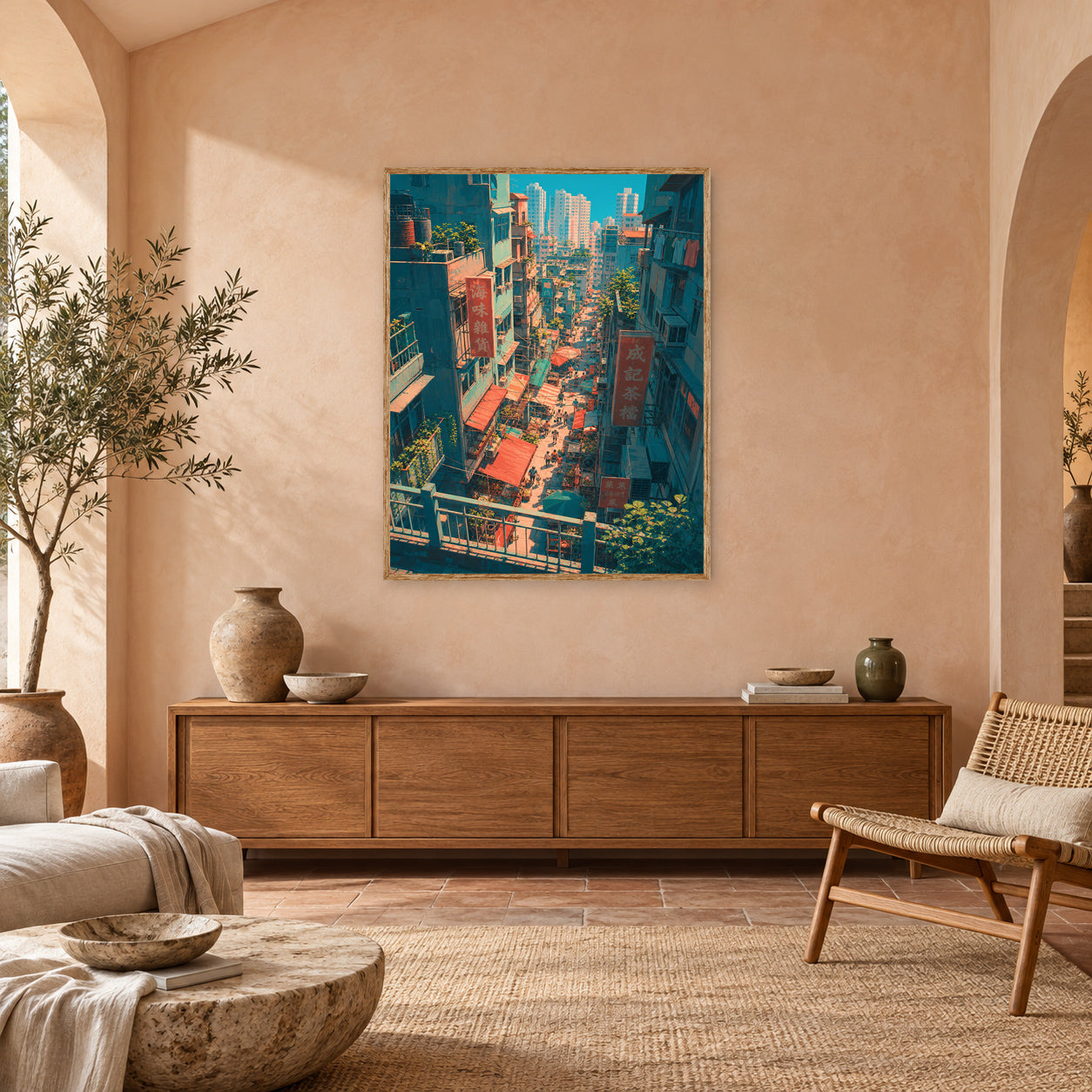 Central Hong Kong Hillside Market Wall Art Print poster room mockup 4