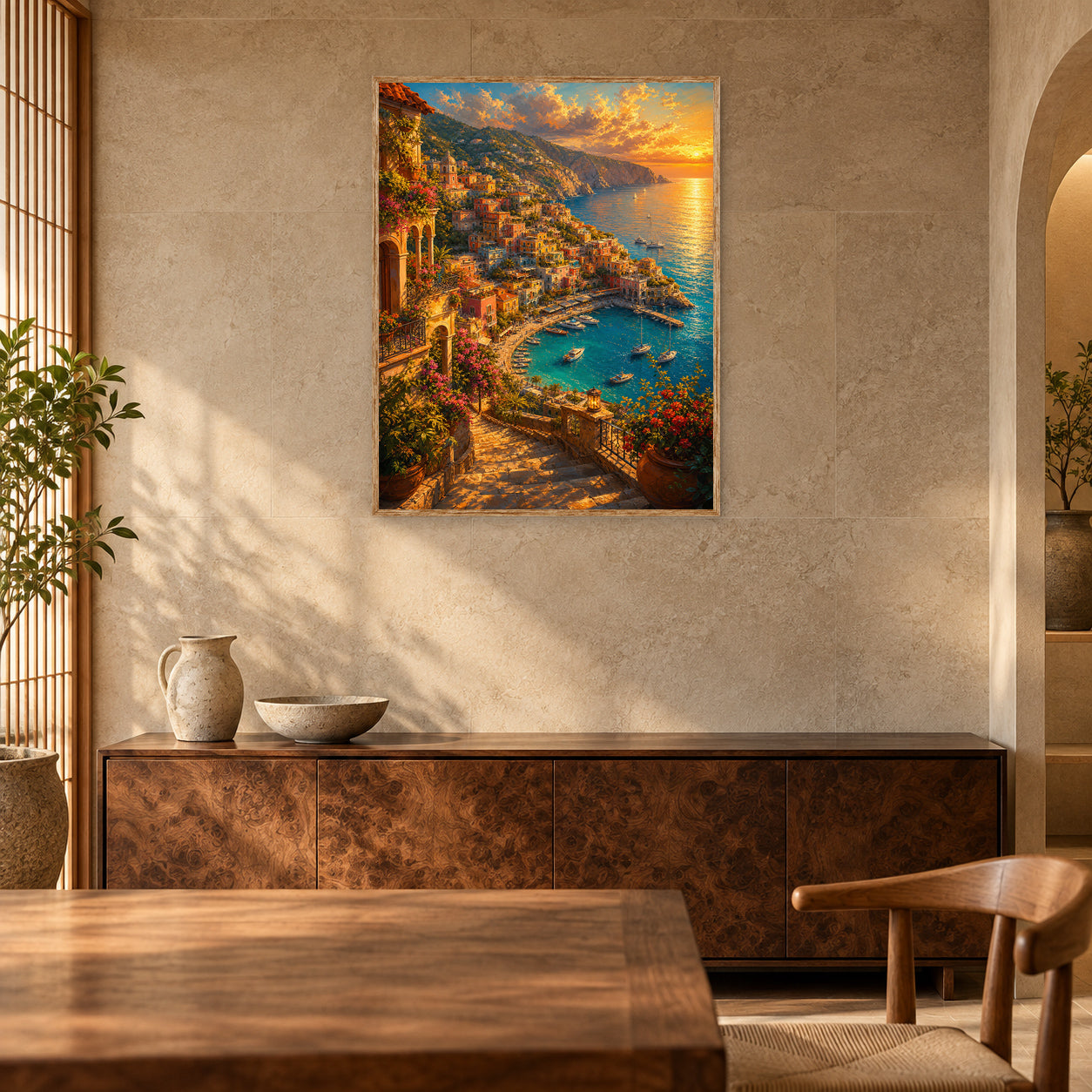 Positano Sunset Coast Wall Art Print poster room mockup 2