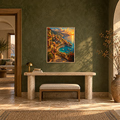 Positano Sunset Coast Wall Art Print poster room mockup 3