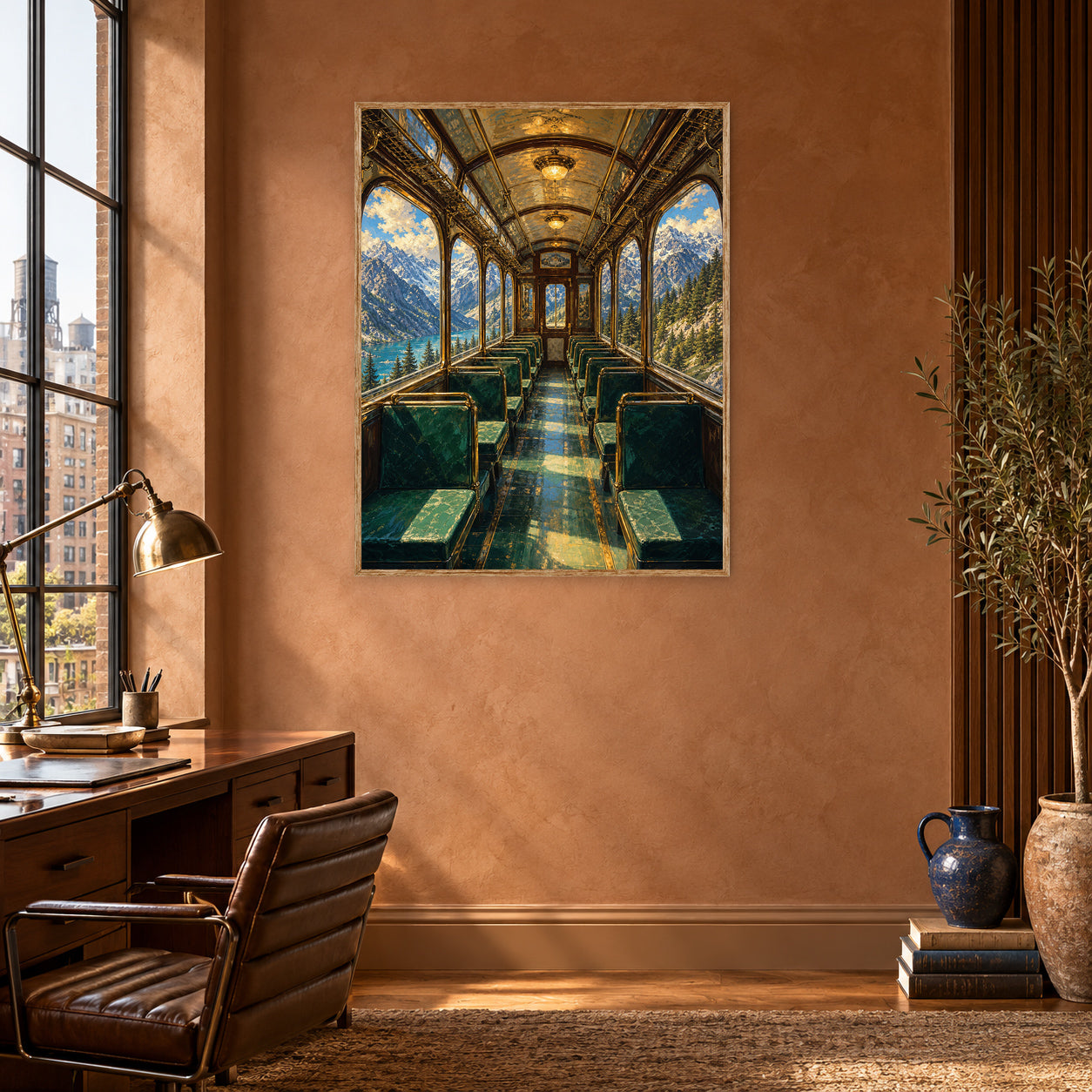 Vintage Train Dining Car Wall Art Print poster room mockup 5