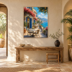 Amalfi Terrace Cafe Wall Art Print poster room mockup 5