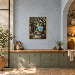 Tuscan Stone Cottage Courtyard Wall Art Print poster room mockup 3