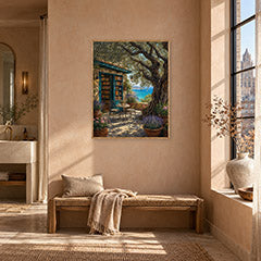 Tuscan Stone Cottage Courtyard Wall Art Print poster room mockup 4