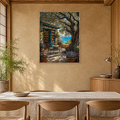 Tuscan Stone Cottage Courtyard Wall Art Print poster room mockup 5