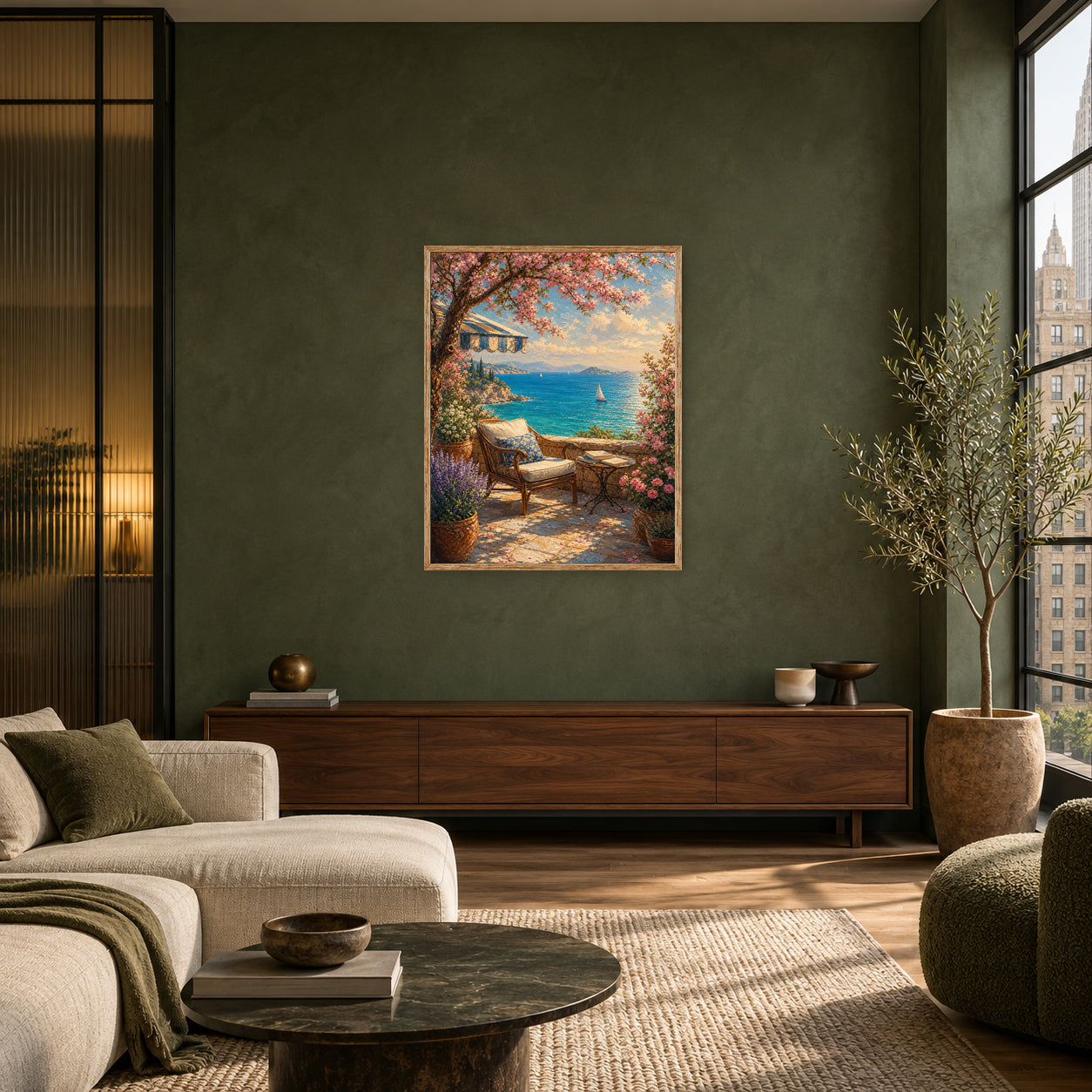 Capri Sea View Terrace Wall Art Print poster room mockup 3