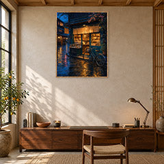 Rainy Blue Door Bookstore Wall Art Print poster room mockup 2