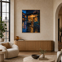 Rainy Blue Door Bookstore Wall Art Print poster room mockup 4