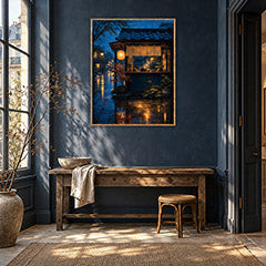 Rainy Paris Corner Cafe Wall Art Print poster room mockup 2