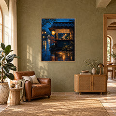 Rainy Paris Corner Cafe Wall Art Print poster room mockup 4