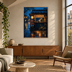 Rainy Paris Corner Cafe Wall Art Print poster room mockup 5