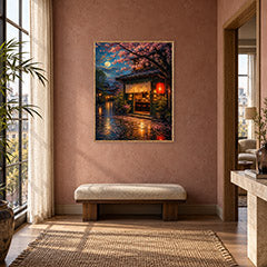 Kyoto Rainy Lantern Street Wall Art Print poster room mockup 4
