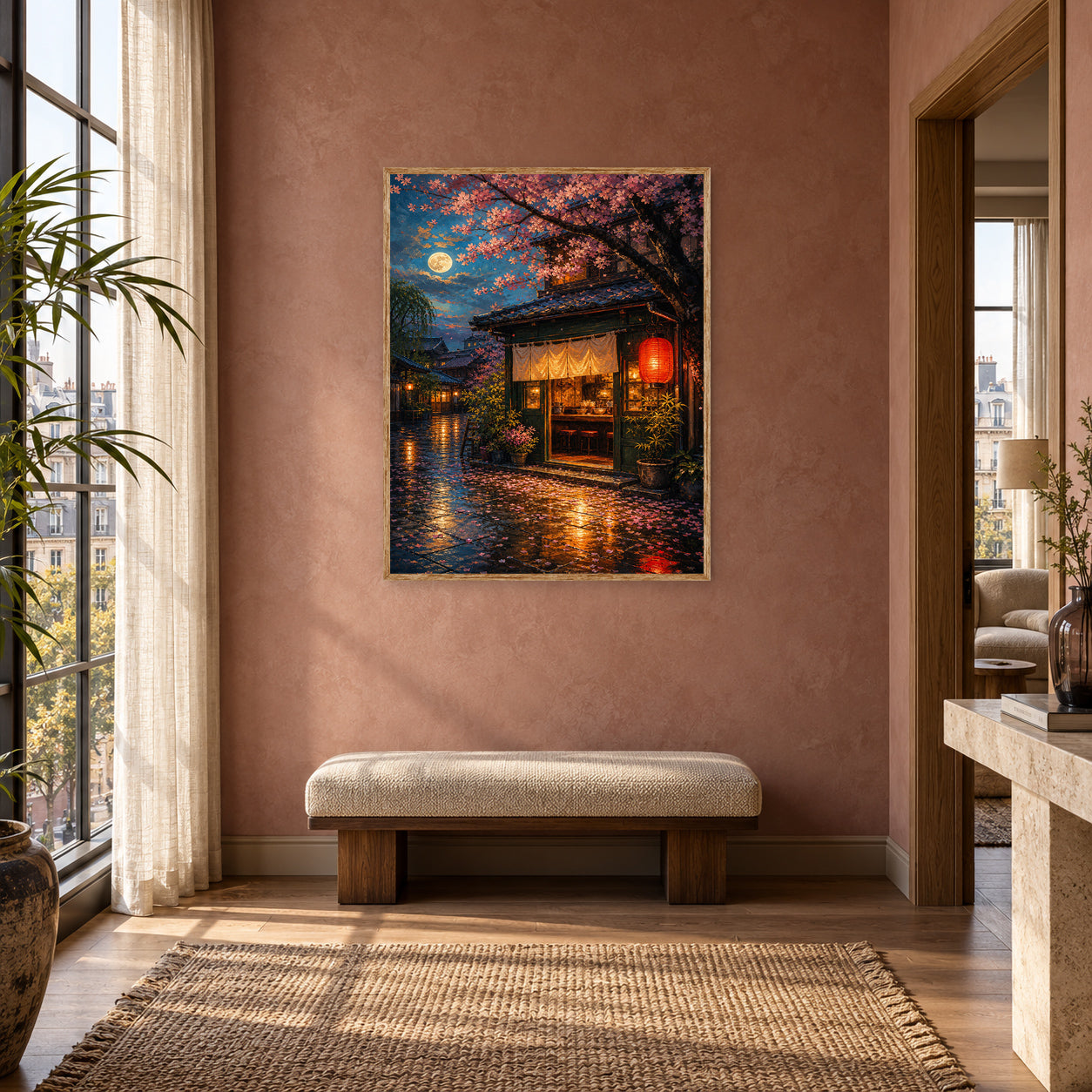 Kyoto Rainy Lantern Street Wall Art Print poster room mockup 4