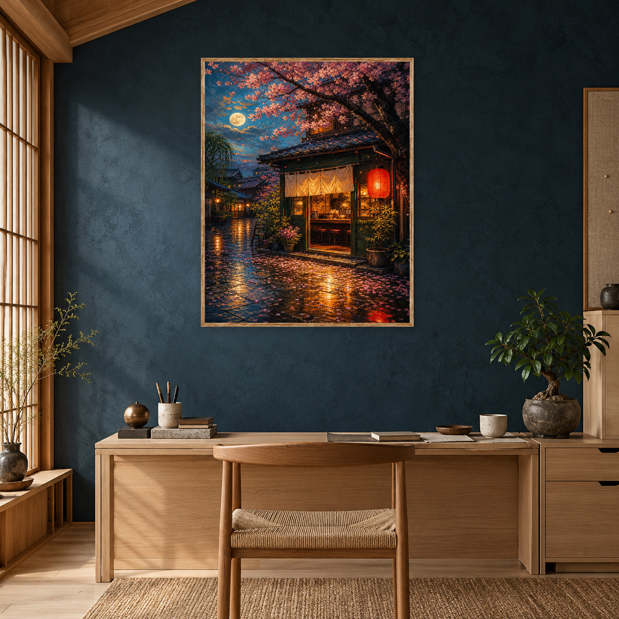 Kyoto Rainy Lantern Street Wall Art Print poster room mockup 5