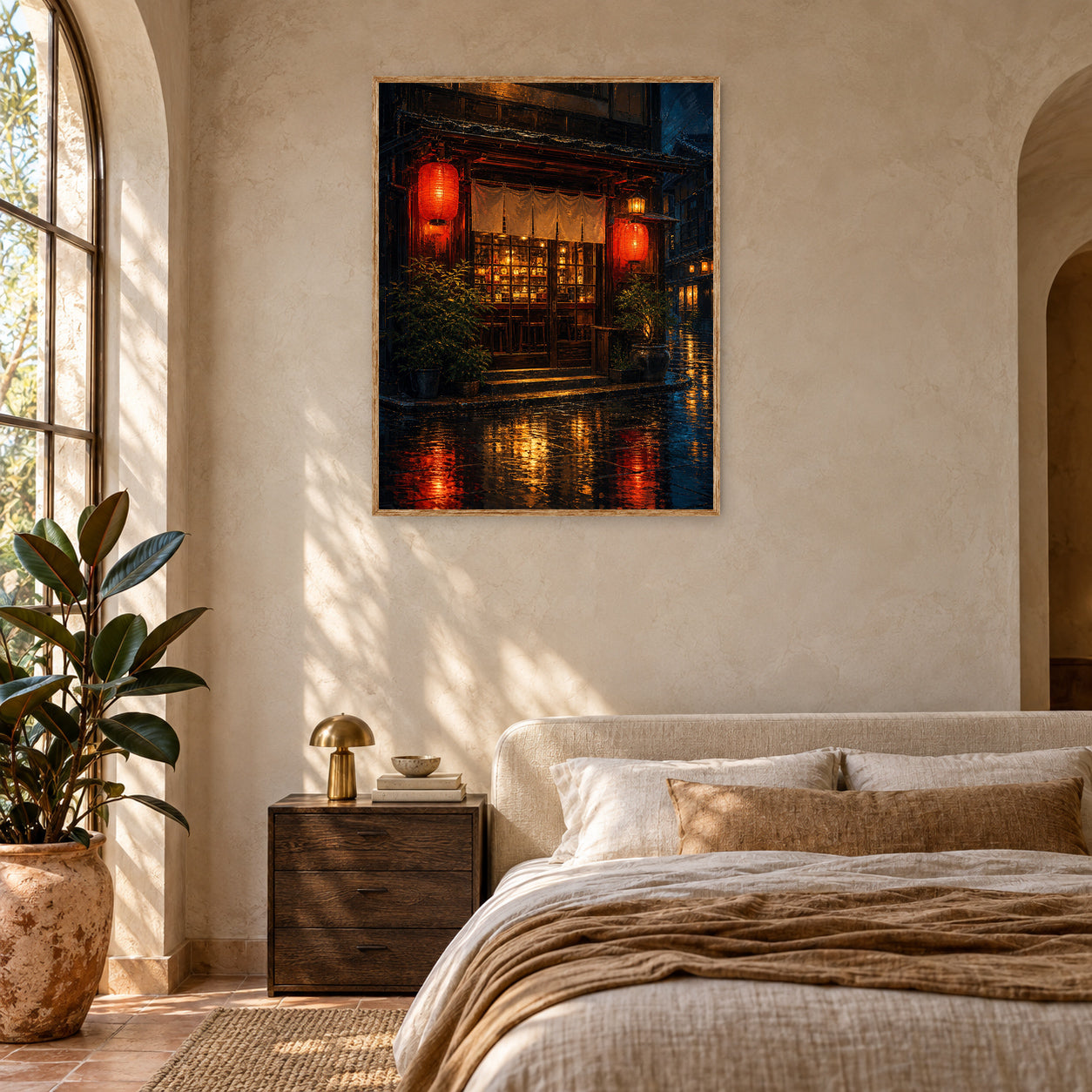 Red Lantern Rainy Noodle Shop Wall Art Print poster room mockup 2
