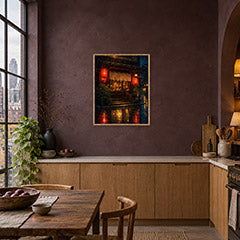 Red Lantern Rainy Noodle Shop Wall Art Print poster room mockup 3