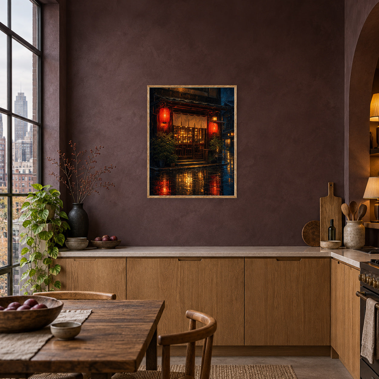 Red Lantern Rainy Noodle Shop Wall Art Print poster room mockup 3