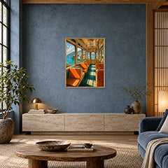 Vintage Coastal Train Car Wall Art Print poster room mockup 3