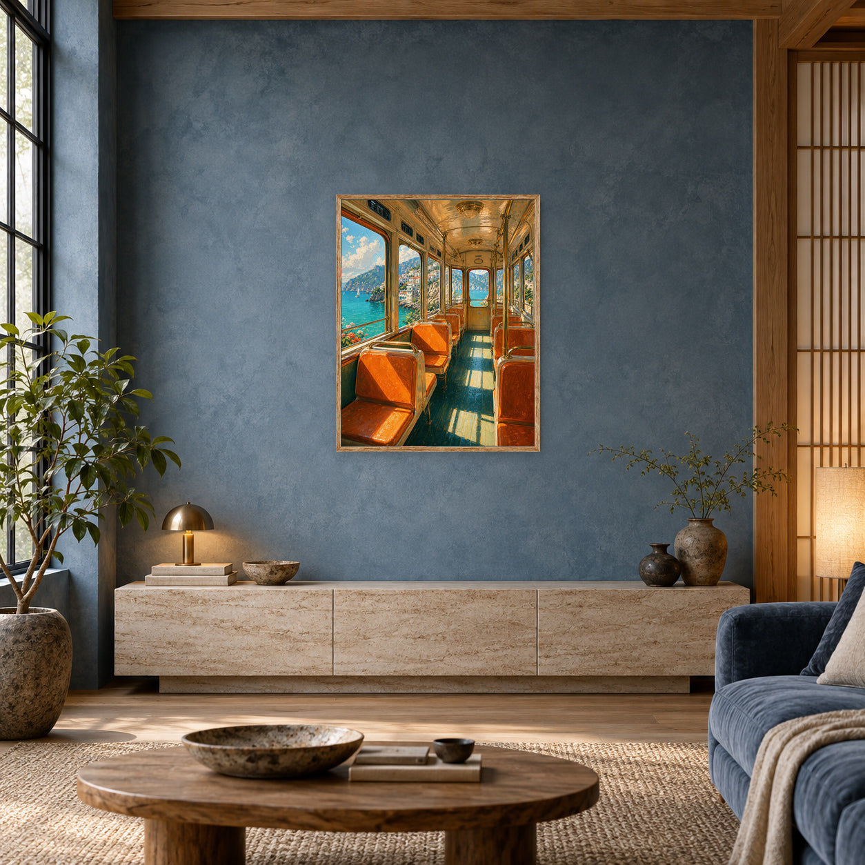 Vintage Coastal Train Car Wall Art Print poster room mockup 3