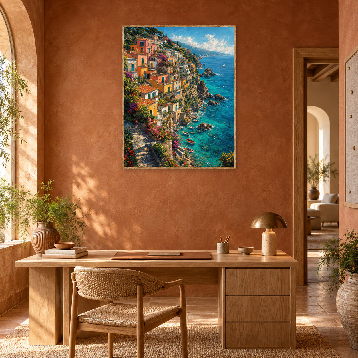 Amalfi Cliffside Village Wall Art Print poster room mockup 2