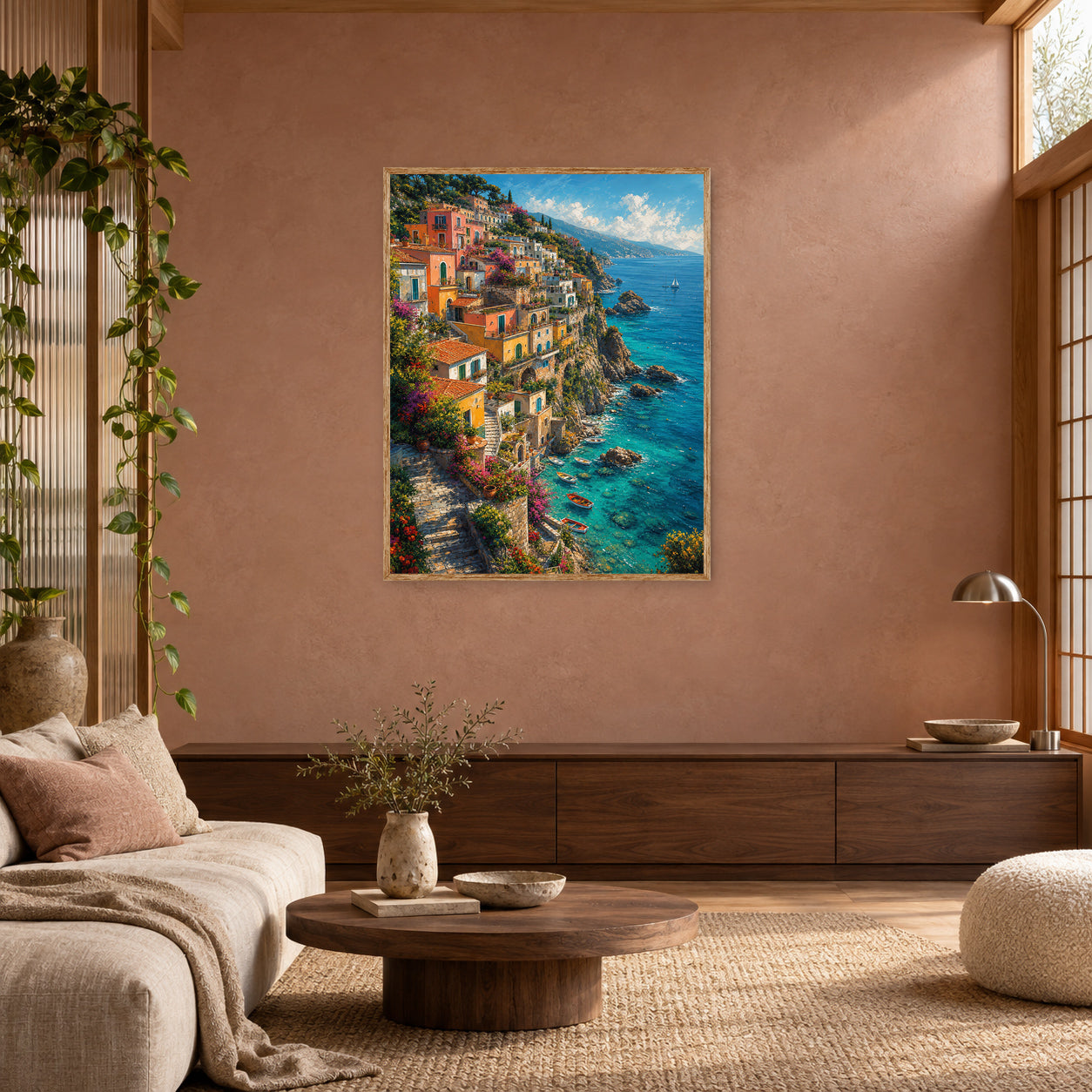 Amalfi Cliffside Village Wall Art Print poster room mockup 4