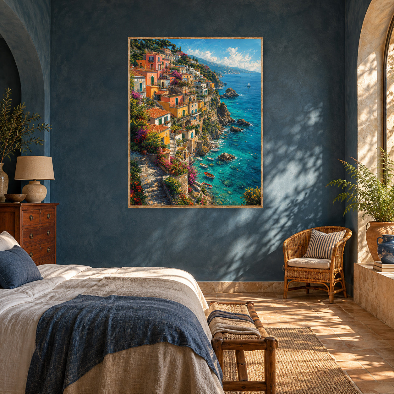 Amalfi Cliffside Village Wall Art Print poster room mockup 5