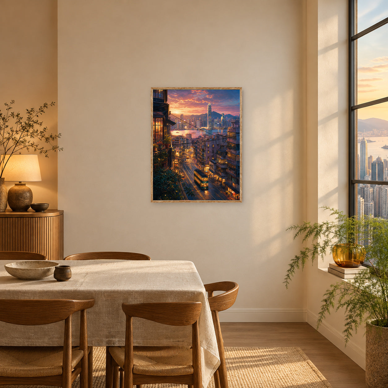 Hong Kong Sunset Tram Street Wall Art Print poster room mockup 3