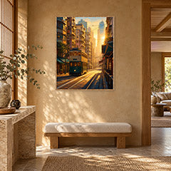 San Francisco Cable Car Sunset Wall Art Print poster room mockup 5