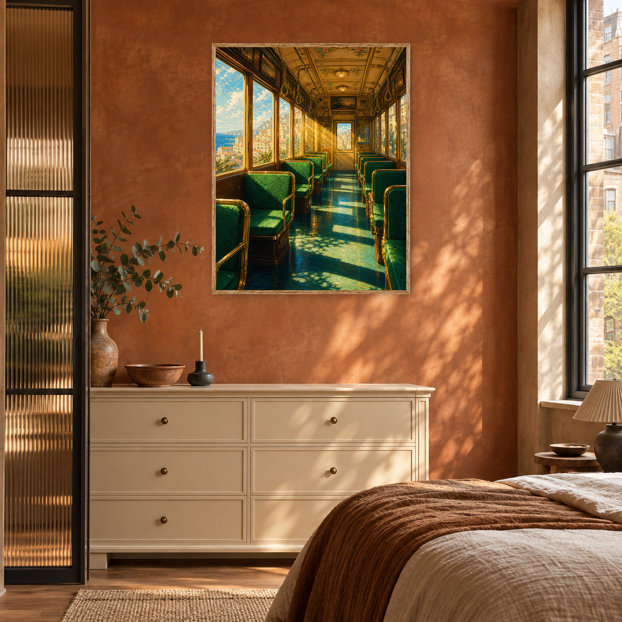 Emerald Vintage Train Car Wall Art Print poster room mockup 2