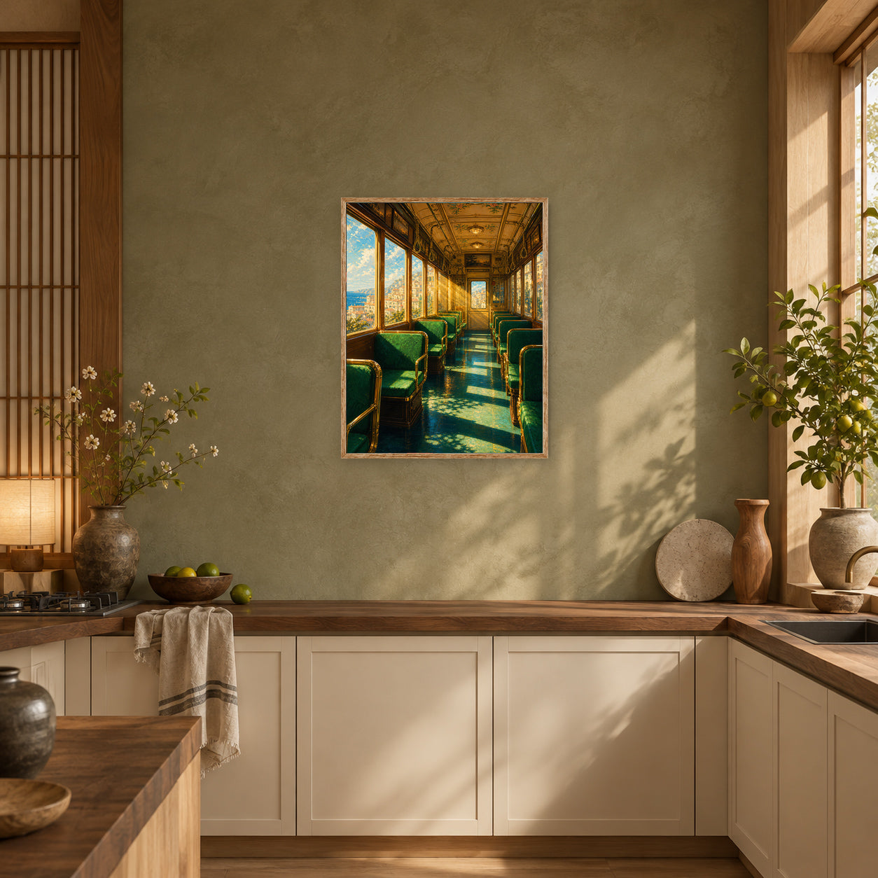 Emerald Vintage Train Car Wall Art Print poster room mockup 3