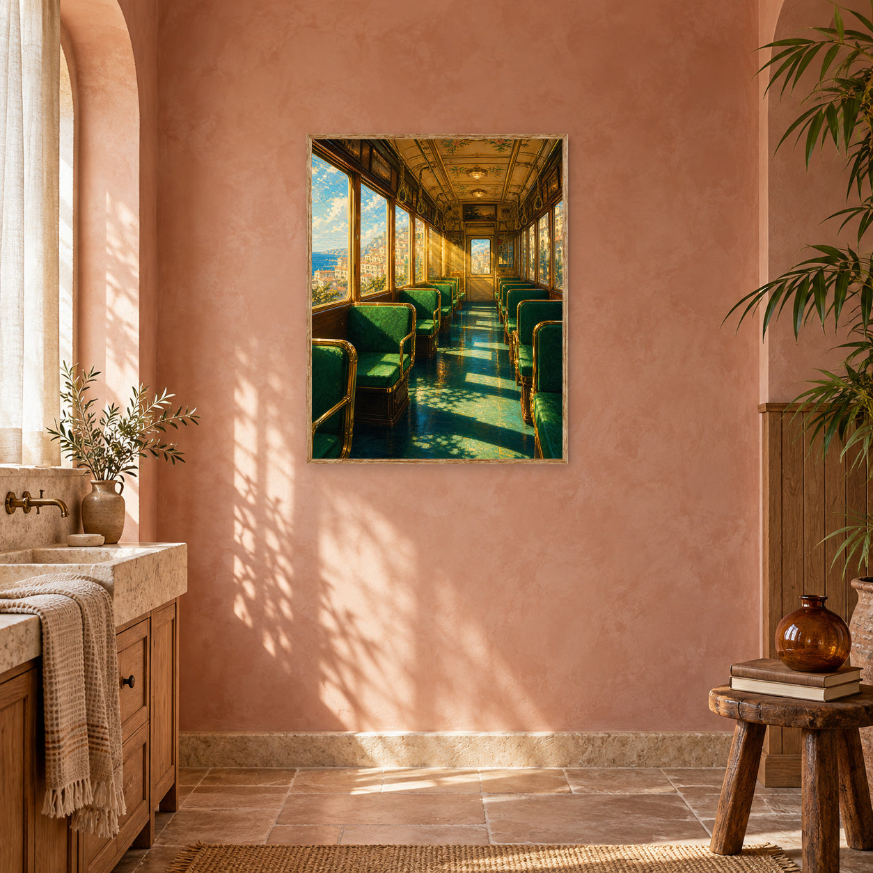 Emerald Vintage Train Car Wall Art Print poster room mockup 4