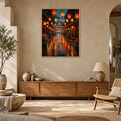 Lantern Market Rain Street Wall Art Print poster room mockup 2